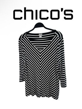 New Chicos Jersey Top
Black/White Diagonal Stripes